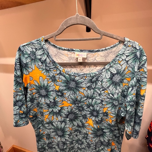 LuLaRoe Teal Floral Midi Dress with Mustard Accents - Picture 2 of 5